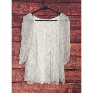 Viola Borghi Silk Gauzy Women’s White Gray Polka Dot Blouse Made in Italy Size M